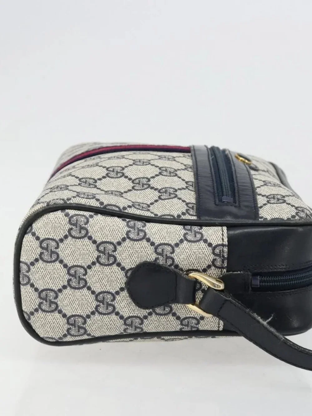 GUCCI GG Supreme Sherry Line Shoulder Bag PVC Navy Gold Auth 185719